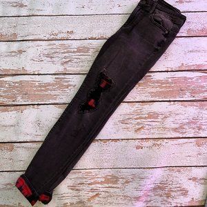 Judy Blue Black Skinny Jeans with Buffalo Plaid Patch detail